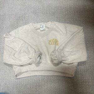 aerie Cream Cropped Sweatshirt with Subtle Yellow Logo